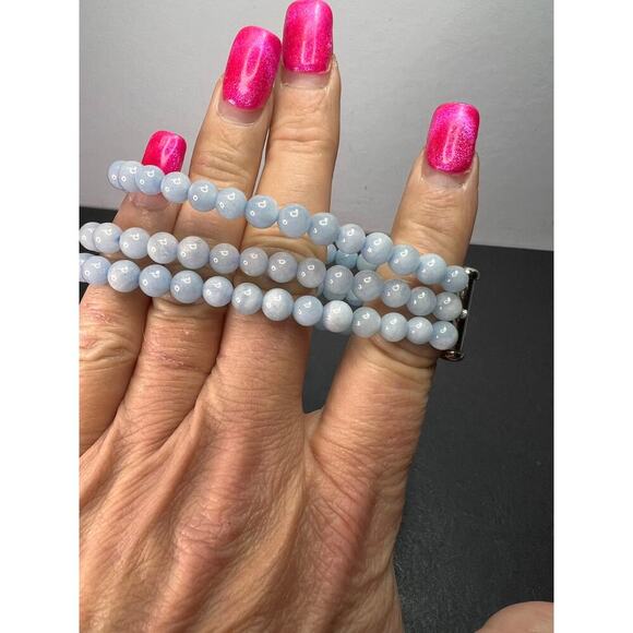 NEW Triple strand beaded aquamarine bracelet with sterling silver slide clasp - Picture 6 of 10